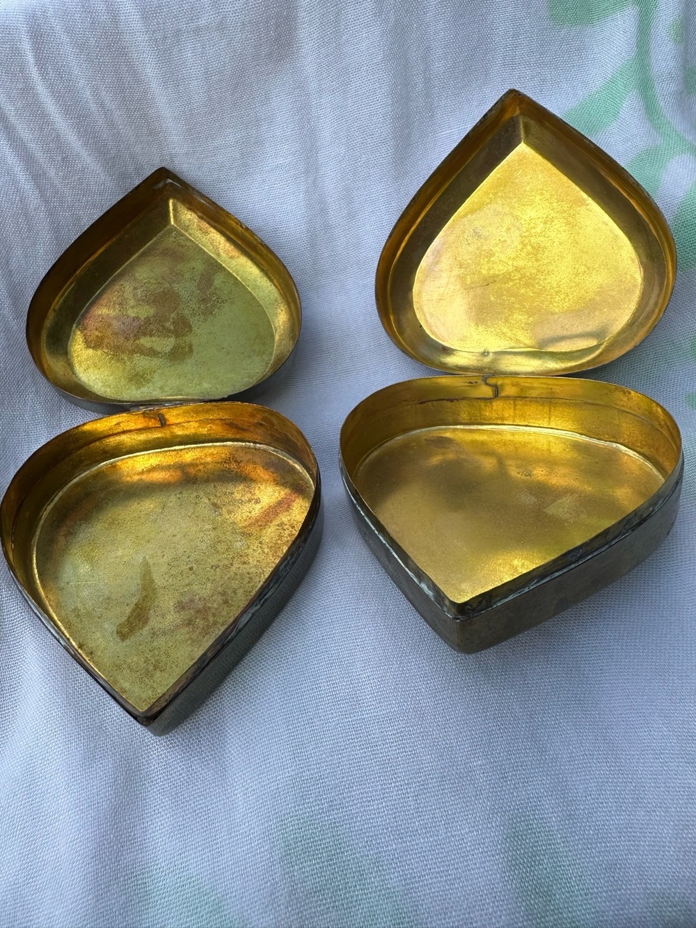 Brass Heart Shaped Stationary Containers Set of Two
